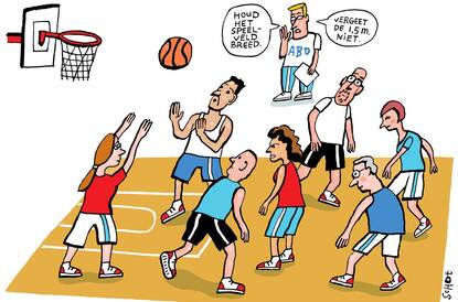 Illustratie over effectief samenwerken in de vorm van een basketbalteam